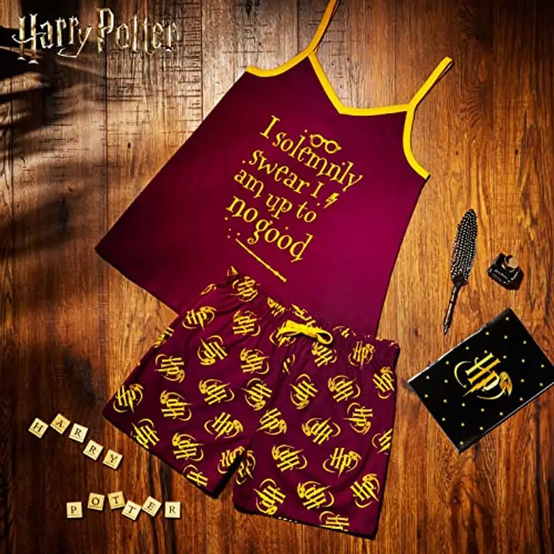 Harry Potter Pigiama Bambina Pigiama Estivo Bambina Corto 7-14 Anni con Maniche Corte o Canotta Pigiama Cotone Bambina Idea Regalo Gadget (13-14 Anni, Bordeaux) miniatura 2