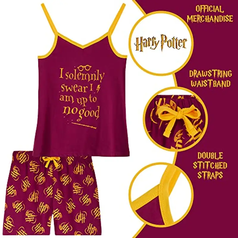 Harry Potter Pigiama Bambina Pigiama Estivo Bambina Corto 7-14 Anni con Maniche Corte o Canotta Pigiama Cotone Bambina Idea Regalo Gadget (13-14 Anni, Bordeaux) miniatura 3