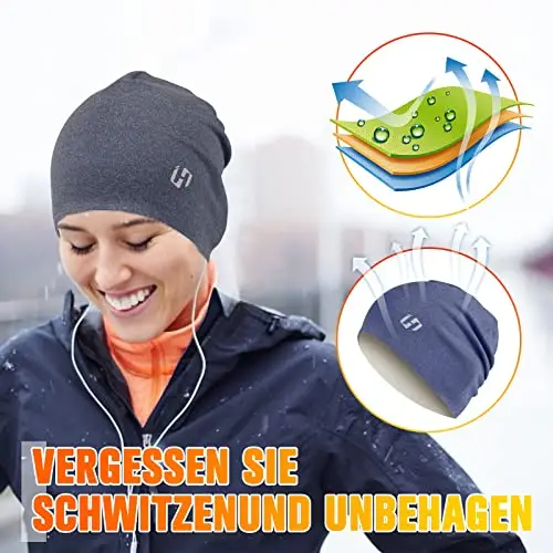 HASAGEI Cappello invernale da corsa con teschio berretto berretto termico, Grigio, Etichettalia unica miniatura 3