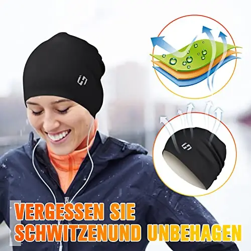 HASAGEI Cappello invernale da corsa con teschio berretto berretto termico, Nero, Etichettalia unica miniatura 3