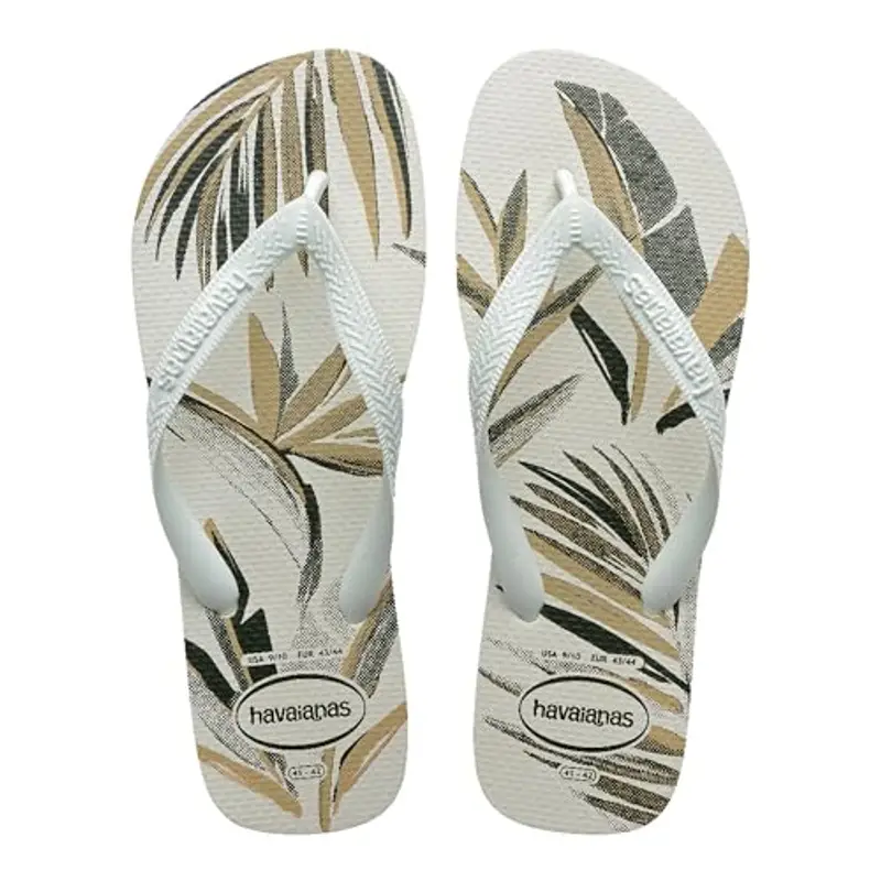 Havaianas - Aloha, Infradito Da Uomo Comode, Resistenti Ed Estive, Suola Stampata A Foglie, Suola Antiscivolo, White White Green Olive, 43/44 EU