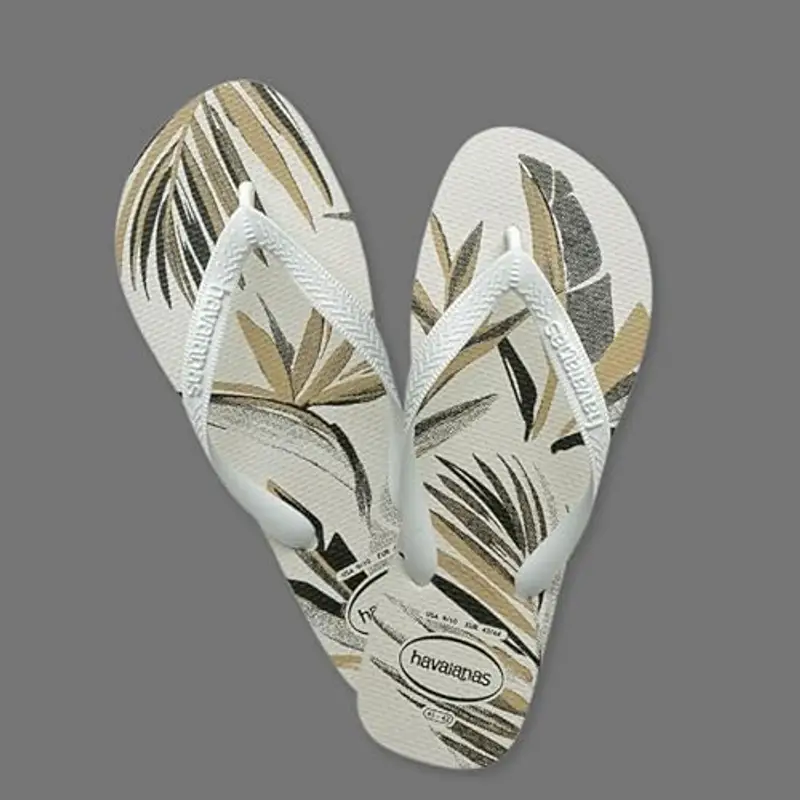 Havaianas - Aloha, Infradito Da Uomo Comode, Resistenti Ed Estive, Suola Stampata A Foglie, Suola Antiscivolo, White White Green Olive, 43/44 EU miniatura 2