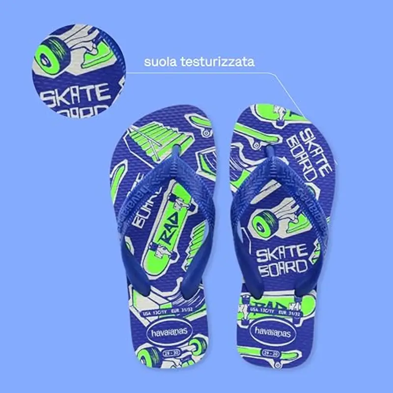 Havaianas - Infradito Athletic, Comodi, Leggere E Pratiche, Con Motivi Divertenti, Cinturini Larghi E Suola Antiscivolo, Per Bambini, White Marine Blue, 33/34 EU miniatura 3