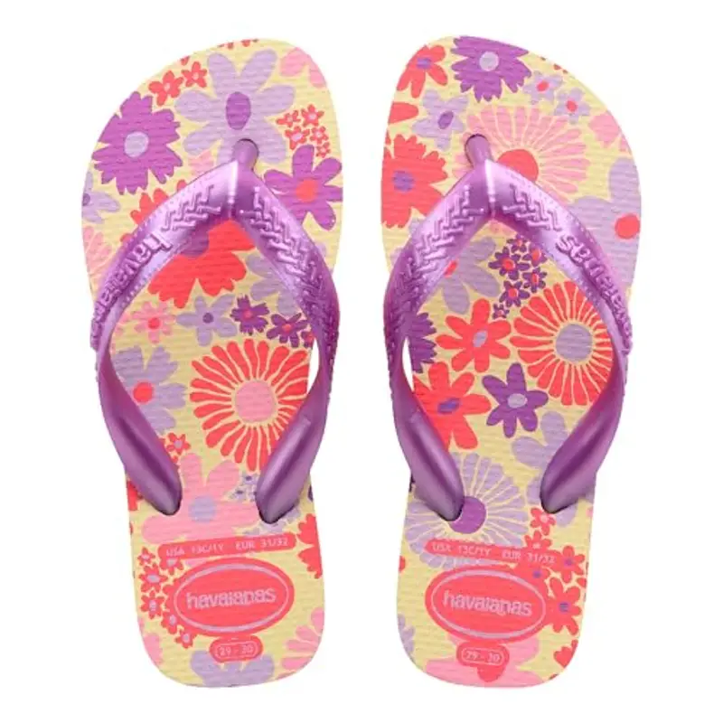 Havaianas - Kids Flores, Infradito, Comode, Resistenti E Divertenti, Suola Con Stampa Floreale, Cinghie Metalliche E Suola Antiscivolo, Ragazze