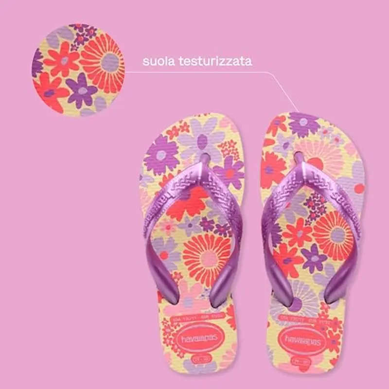 Havaianas - Kids Flores, Infradito, Comode, Resistenti E Divertenti, Suola Con Stampa Floreale, Cinghie Metalliche E Suola Antiscivolo, Ragazze miniatura 3