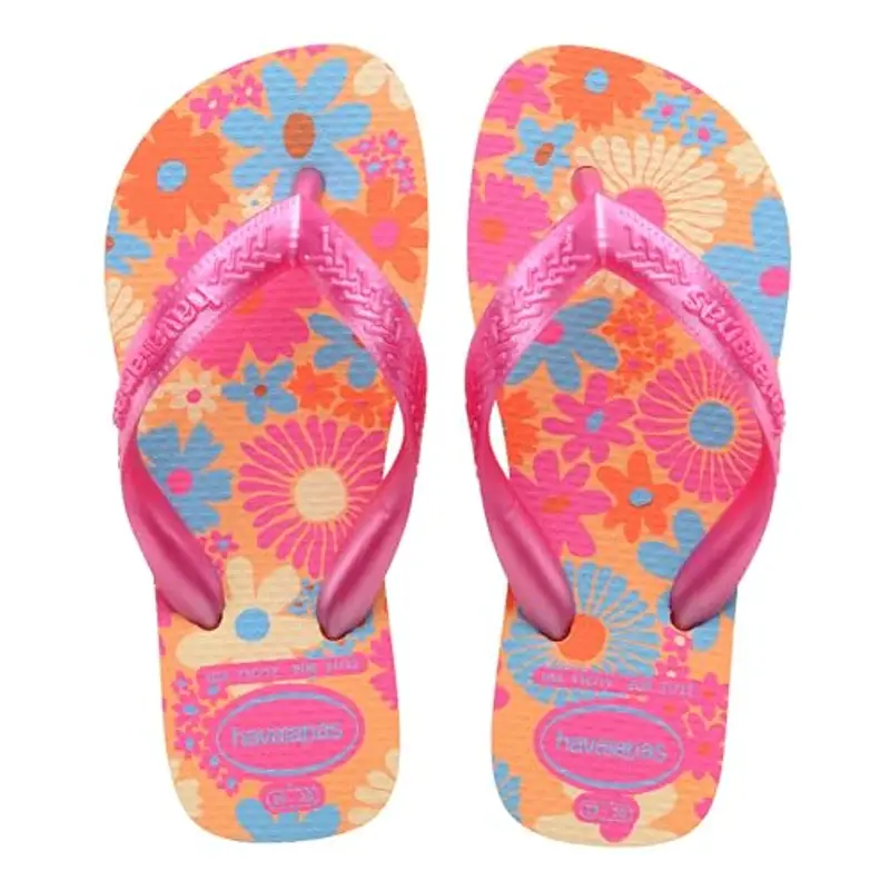 Havaianas - Kids Flores, Infradito, Comode, Resistenti E Divertenti, Suola Con Stampa Floreale, Cinghie Metalliche E Suola Antiscivolo, Ragazze, Peach, 29/30 EU