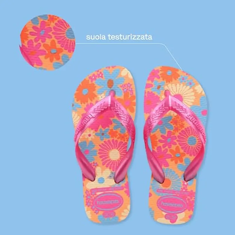 Havaianas - Kids Flores, Infradito, Comode, Resistenti E Divertenti, Suola Con Stampa Floreale, Cinghie Metalliche E Suola Antiscivolo, Ragazze, Peach, 29/30 EU miniatura 3