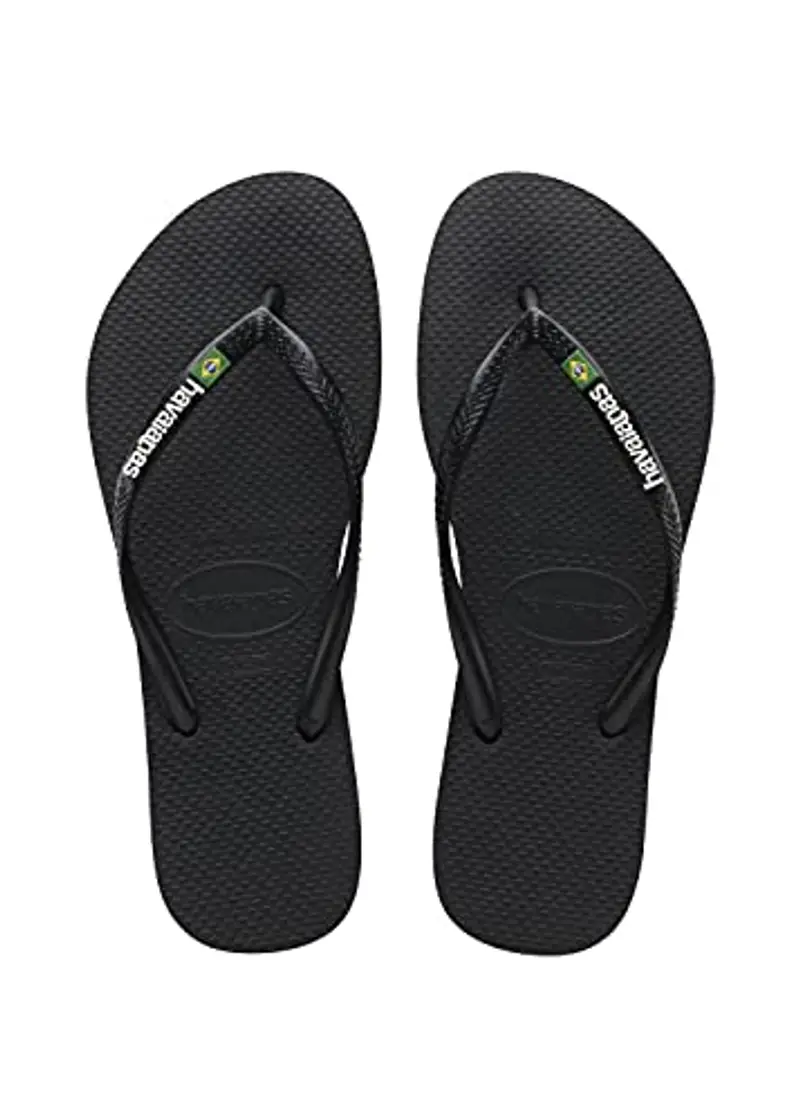 Havaianas - Slim Brasil Logo, Infradito Comode, Resistenti e Leggere, Omaggio al Brasile, Bandiera su Cinghie e Suola, Donna, Nero, 41/42 EU