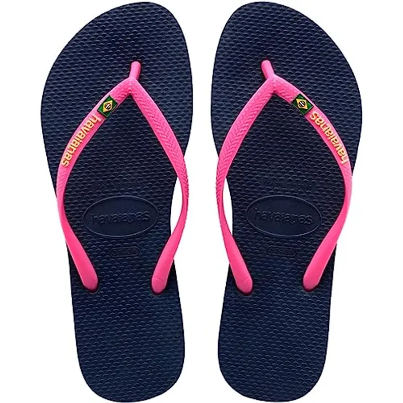 Havaianas Slim Brasil Logo, Infradito Donna, Navy Blue, 33/34 EU
