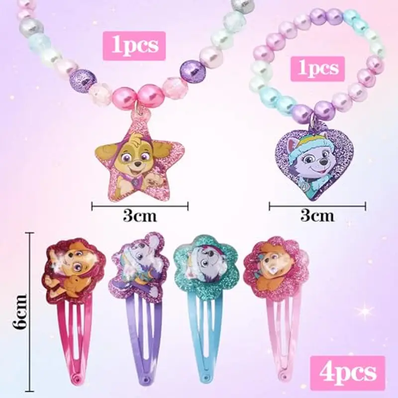 HBSFBH Set di Gioielli Paw Dog per Ragazze, 6 Pezzi Collana Bracciale e Forcine Set, Gioielli Dog Patrol Ragazzine, Dog Bambini Gioielli, per Bomboniere per Feste di Compleanno di Bambine miniatura 2