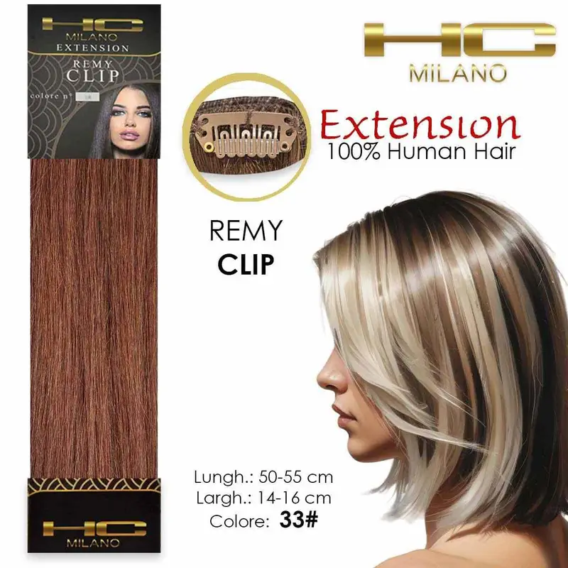capelli naturali 3 clip 1 striscia remy largh.14-16cm lungh.55cm col.33