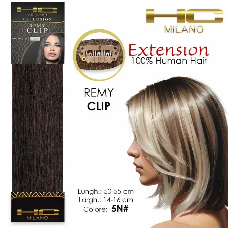 capelli naturali 3 clip 1 striscia remy largh.14-16cm lungh.55cm col.5n