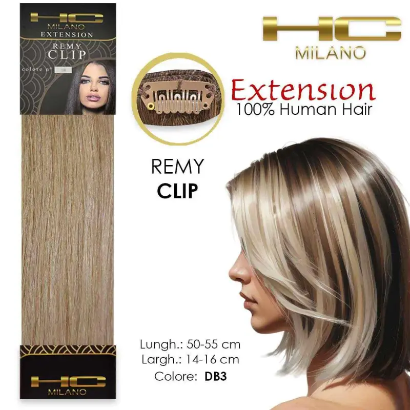 capelli naturali 3 clip 1 striscia remy largh.14-16cm lungh.55cm col.db3
