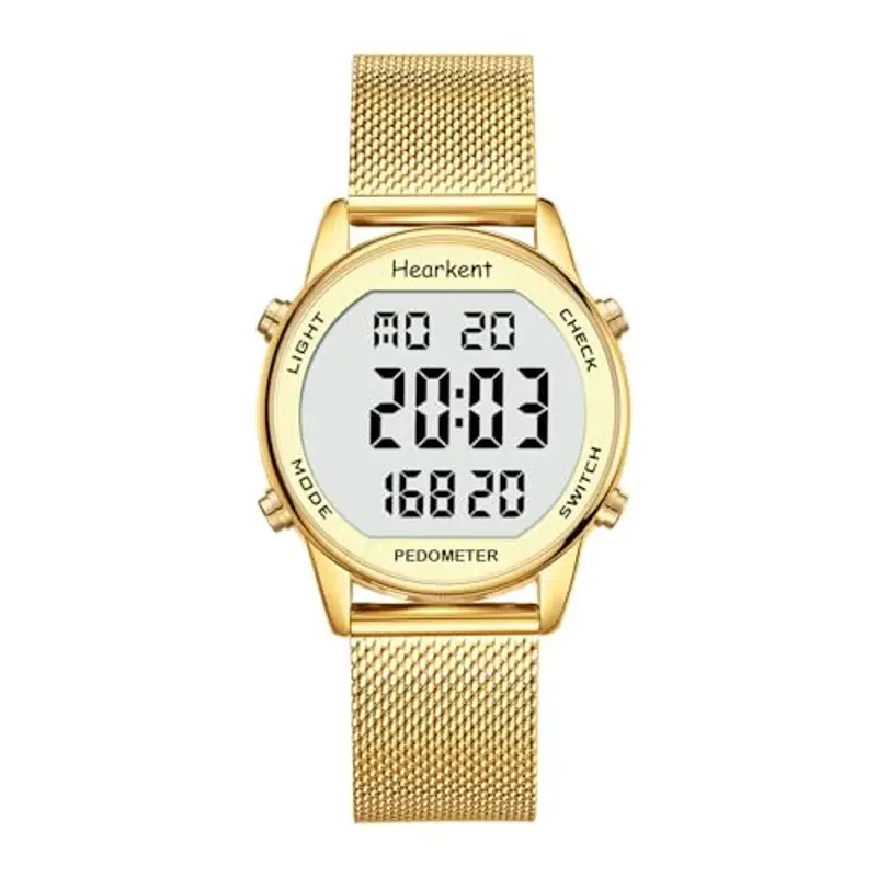 Hearkent Orologio contapassi pedometro da donna, goderti passi, chilometraggio, calorie, conto alla rovescia, sveglia e altre funzioni. Nessuna app, ricarica richiesta o bluetooth, 2401 (giallo)
