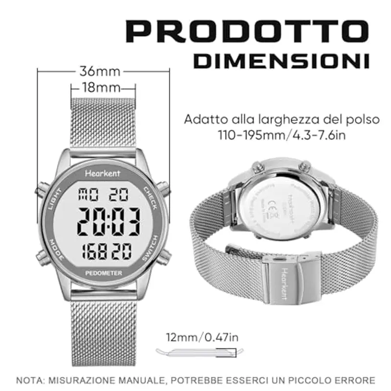 Hearkent Orologio contapassi pedometro da donna, goderti passi, chilometraggio, calorie, conto alla rovescia, sveglia e altre funzioni. Nessuna app, ricarica richiesta o bluetooth, 2401 (giallo) miniatura 3
