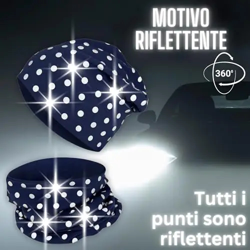 HECKBO 360° riflettore set berretto con luce e sciarpa ad anello per bambini - punti riflettenti - 2-6 anni - 95% cotone miniatura 2