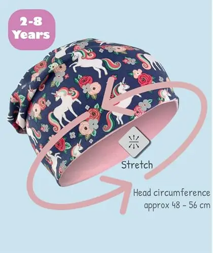 HECKBO 360° riflettore set berretto e sciarpa ad anello per bambine - unicorno con fiori riflettenti 2-8 anni - 95% miniatura 3
