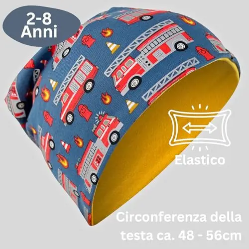 HECKBO 360° riflettore set berretto e sciarpa ad anello per bambini - camion dei pompieri - 2-8 anni - 95% cotone miniatura 3