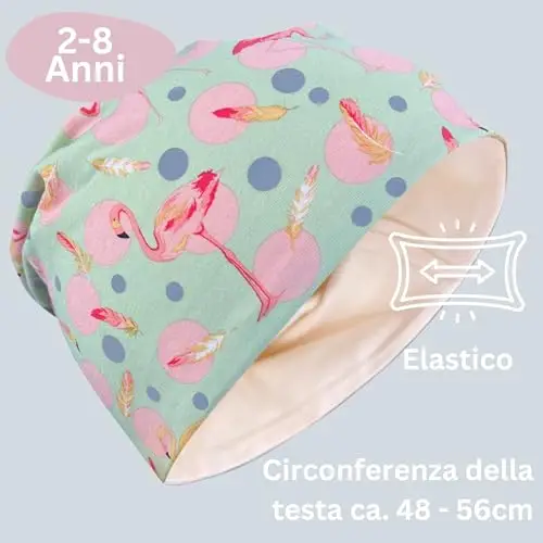 HECKBO 360° riflettore set berretto e sciarpa ad anello per bambini - fenicottero e piume - con cerchi riflettenti miniatura 3