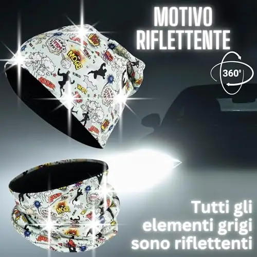 HECKBO 360° riflettore set berretto e sciarpa ad anello per bambini - supereroe - 2-8 anni - 95% cotone - materiale miniatura 2