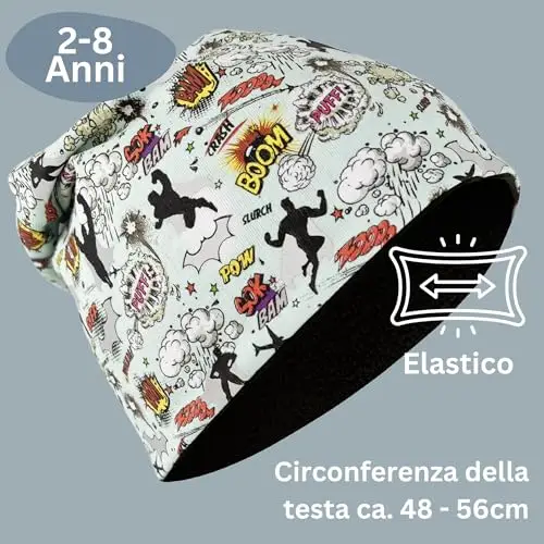 HECKBO 360° riflettore set berretto e sciarpa ad anello per bambini - supereroe - 2-8 anni - 95% cotone - materiale miniatura 3
