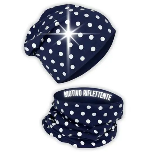 HECKBO 360° riflettore set berretto invernale e sciarpa ad anello per bambini - punti riflettenti - 2-8 anni - 95%