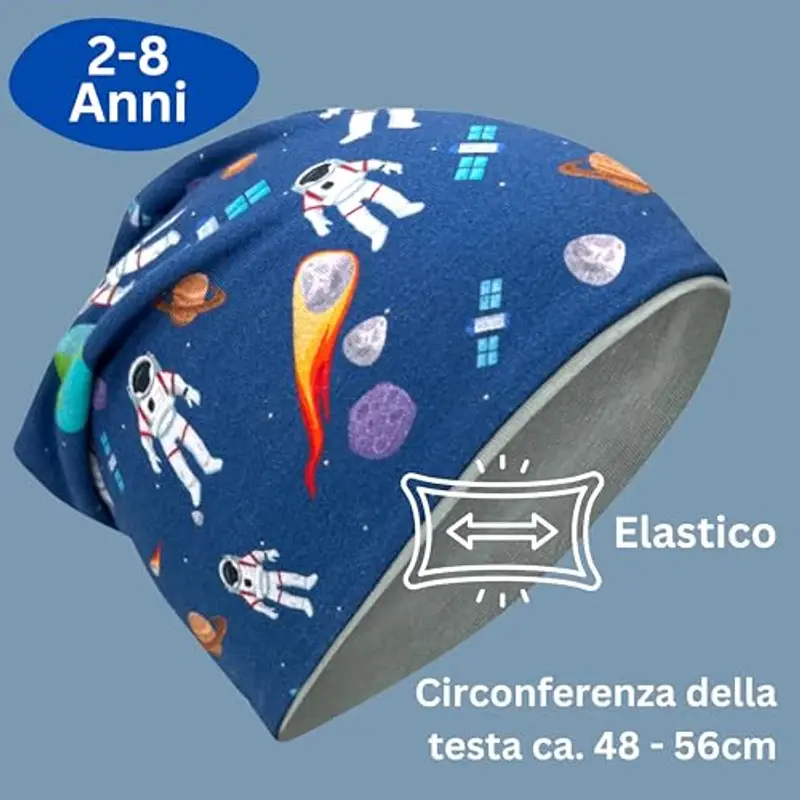 HECKBO Berretto Modello Beanie + Girocollo per Bambini - Cuffia Reversibile con astronauta - da 2 anni - 95% Cotone miniatura 3