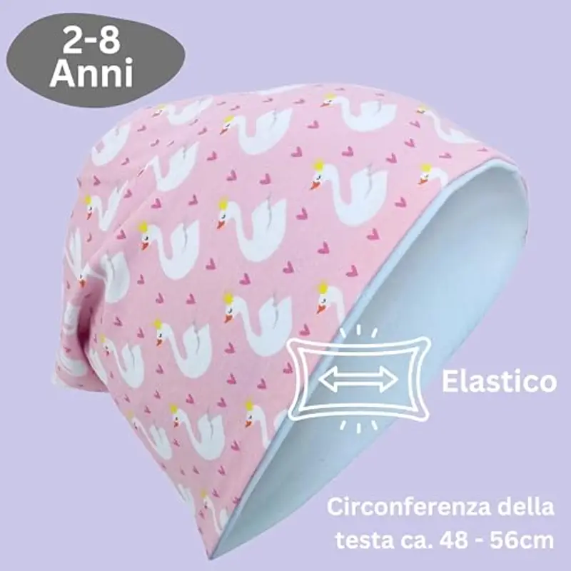 HECKBO Berretto Modello Beanie + Girocollo per Bambini - Cuffia Reversibile con Cigno con cuori rossi - da 2 anni - 95% miniatura 3