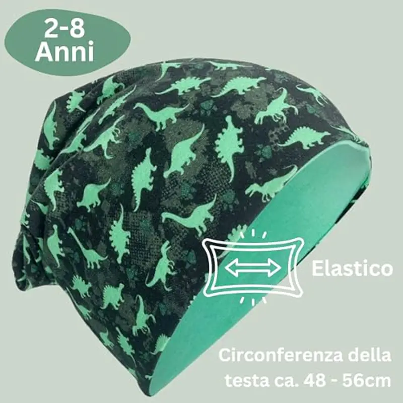 HECKBO Berretto Modello Beanie + Girocollo per Bambini - Cuffia Reversibile con Dino Dinosauri -da 2 anni - 95% Cotone miniatura 3