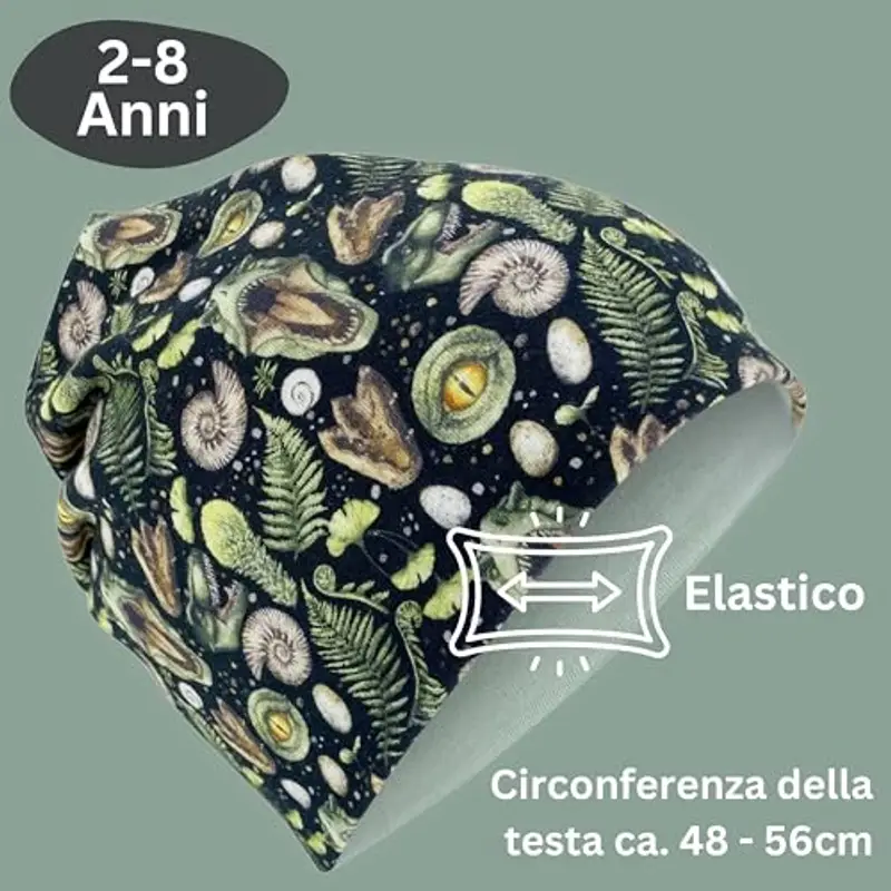 HECKBO Berretto Modello Beanie + Girocollo per Bambini - Cuffia Reversibile con Dino Dinosauri T-Rex - da 2 anni - 95% miniatura 3