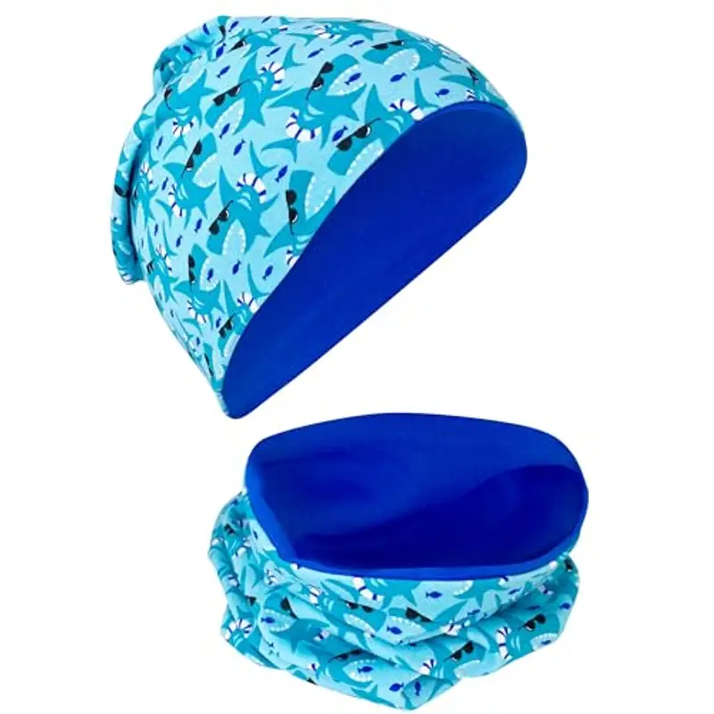 HECKBO Berretto Modello Beanie + Girocollo per Bambini - Cuffia Reversibile con Squalo con occhiali - da 2 anni - 95%
