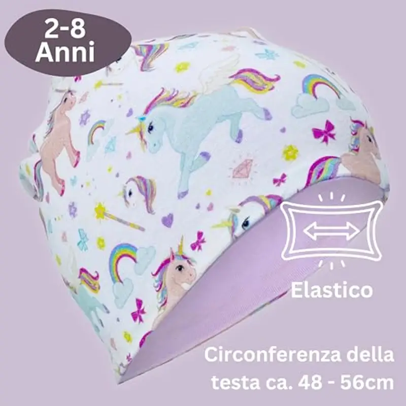 HECKBO Berretto Modello Beanie + Girocollo per Bambini - Cuffia Reversibile con Unicorno Unicorni - da 2 anni - 95% Cotone - Morbido e Pratico Tessuto Elasticizzato miniatura 3