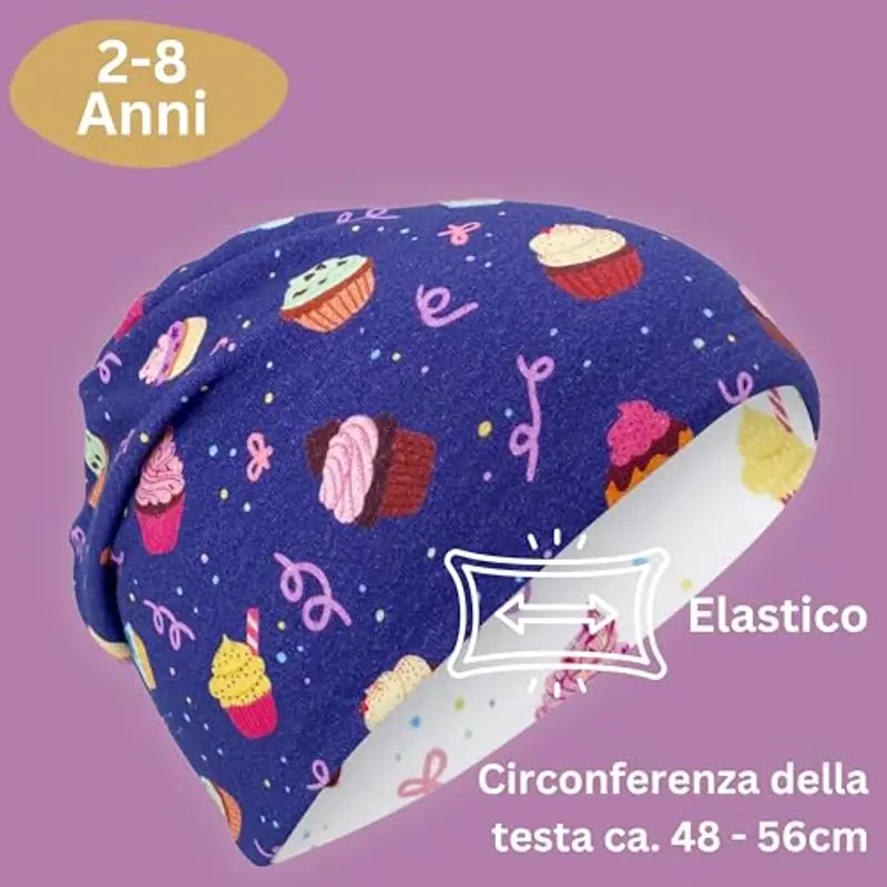 HECKBO Berretto modello Beanie per Bambine + Girocollo - Cuffia Reversibile con Stampa Cupcake - da 2 anni - 95% Cotone miniatura 3