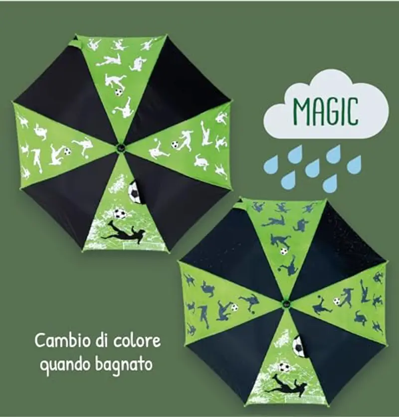 HECKBO Magic Ombrello per bambini - calcio - cambia colore in caso di pioggia - ombrello pieghevole: si adatta a qualsiasi zaino scolastico miniatura 2