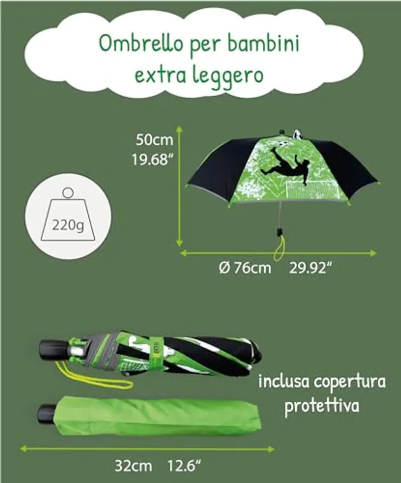 HECKBO Magic Ombrello per bambini - calcio - cambia colore in caso di pioggia - ombrello pieghevole: si adatta a qualsiasi zaino scolastico miniatura 3