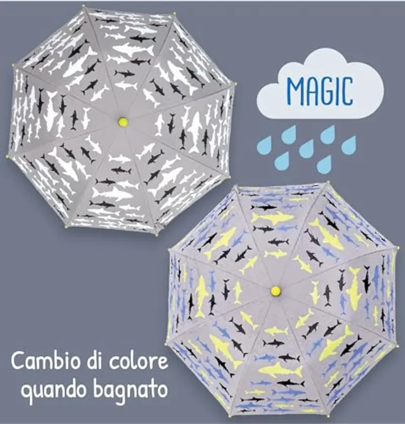 HECKBO Ombrello Magico Squalo – Cambia Colore – Pieghevole – Riflettore 360° – Scuola – Manico in Legno miniatura 2