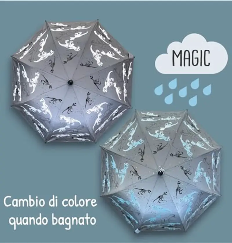 HECKBO Ombrello per bambini Magic & Reflector - dinosauro - cambia colore quando piove - visibilità a 360° nel traffico - ombrello pieghevole: entra in ogni zaino di scuola miniatura 2