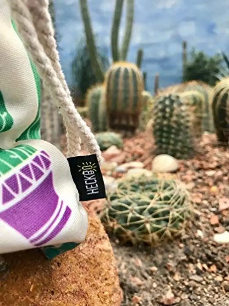 HECKBO Sacca da palestra per donne e ragazze, in cotone (beige) - stampata su entrambi i lati con motivo cactus per tutti i giorni, viaggi e sport, festival, feste miniatura 2