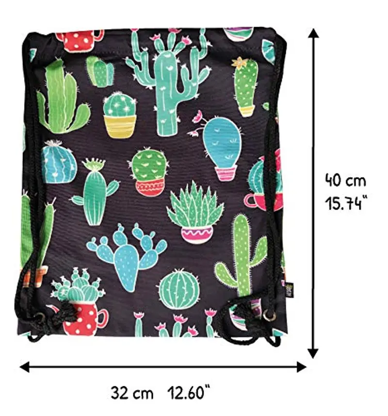 HECKBO Sacca da palestra per donne e ragazze, in cotone (nero) - stampata su entrambi i lati con motivo cactus per miniatura 2