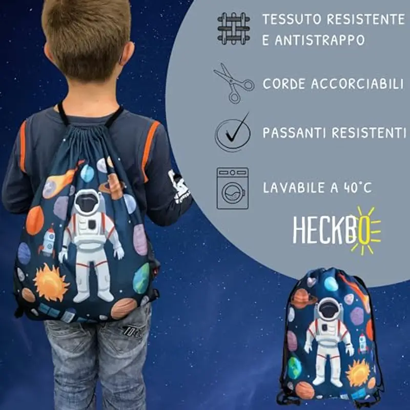 HECKBO Sacca per Bambini con Astronauta nello Spazio (nero), Unisex Asilo, Scuola Materna, Viaggi, Sport Sacca da Ginnastica, Zaino, Sacca Sportiva, Sacca per Scarpe - Bambini e Bambine miniatura 3