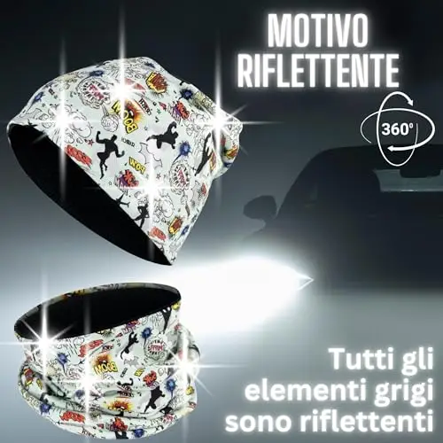 HECKBO set berretto e sciarpa ad anello invernale 360° riflettore per bambini - supereroe - fodera in pile - 2-6 anni miniatura 2