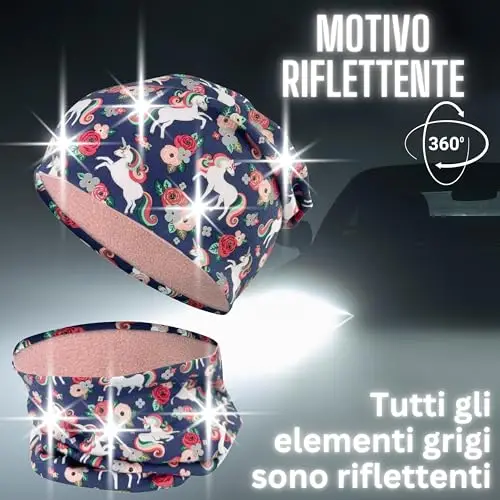 HECKBO set berretto e sciarpa ad anello invernale 360° riflettore per bambini - unicorno fodera in pile - 2-6 anni miniatura 2