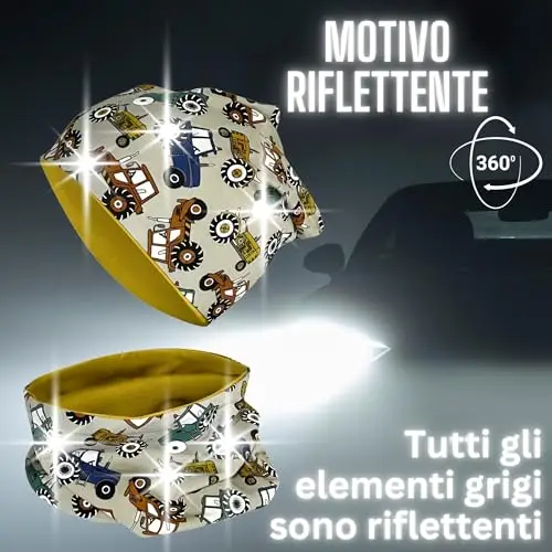 HECKBO set berretto e sciarpa ad anello per bambini trattore - 2-8 anni - sicurezza riflettore 360° - berretto con luce miniatura 2