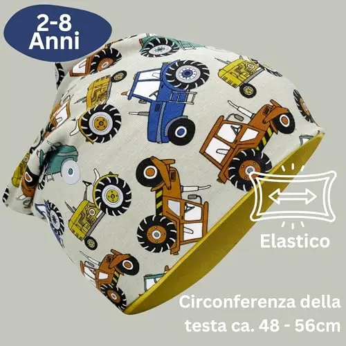 HECKBO set berretto e sciarpa ad anello per bambini trattore - 2-8 anni - sicurezza riflettore 360° - berretto con luce miniatura 3