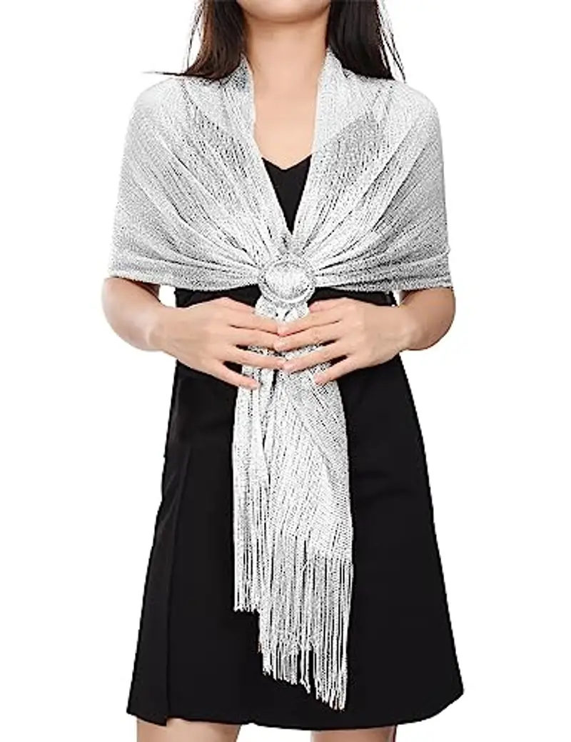 heekpek Scialle Donna Elegante Cerimonia con Frange Leggero Lungo Elegante Sciarpa per Festa Matrimoni Cerimonia Sposa