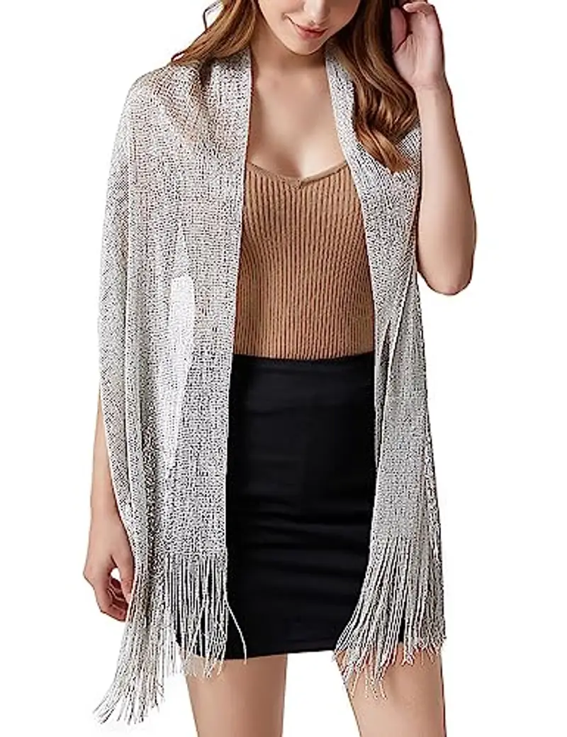 heekpek Scialle Donna Elegante Cerimonia con Frange Leggero Lungo Elegante Sciarpa per Festa Matrimoni Cerimonia Sposa miniatura 2