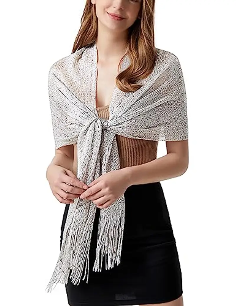 heekpek Scialle Donna Elegante Cerimonia con Frange Leggero Lungo Elegante Sciarpa per Festa Matrimoni Cerimonia Sposa miniatura 3