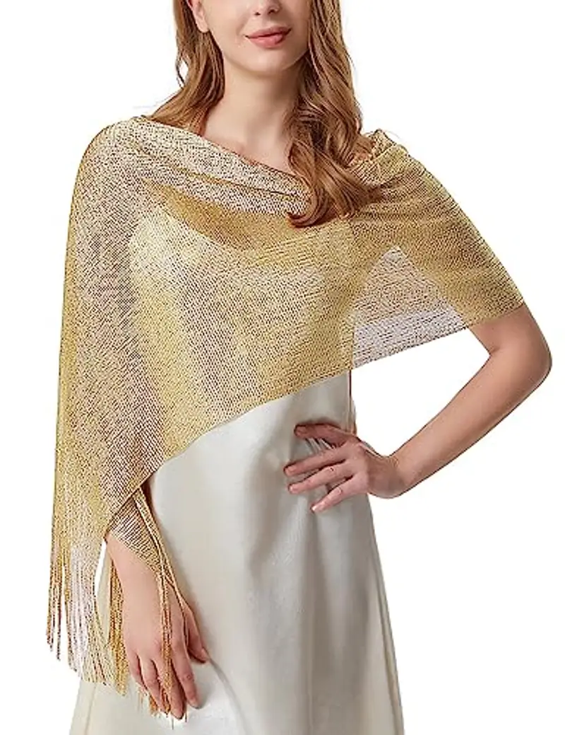 heekpek Scialle Donna Elegante Cerimonia con Frange Leggero Lungo Elegante Sciarpa per Festa Matrimoni Cerimonia Sposa Adatto a Tutte le Stagioni, Beige miniatura 2