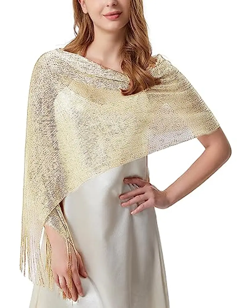 heekpek Scialle Donna Elegante Cerimonia con Frange Leggero Lungo Elegante Sciarpa per Festa Matrimoni Cerimonia Sposa Adatto a Tutte le Stagioni, Bianco miniatura 2