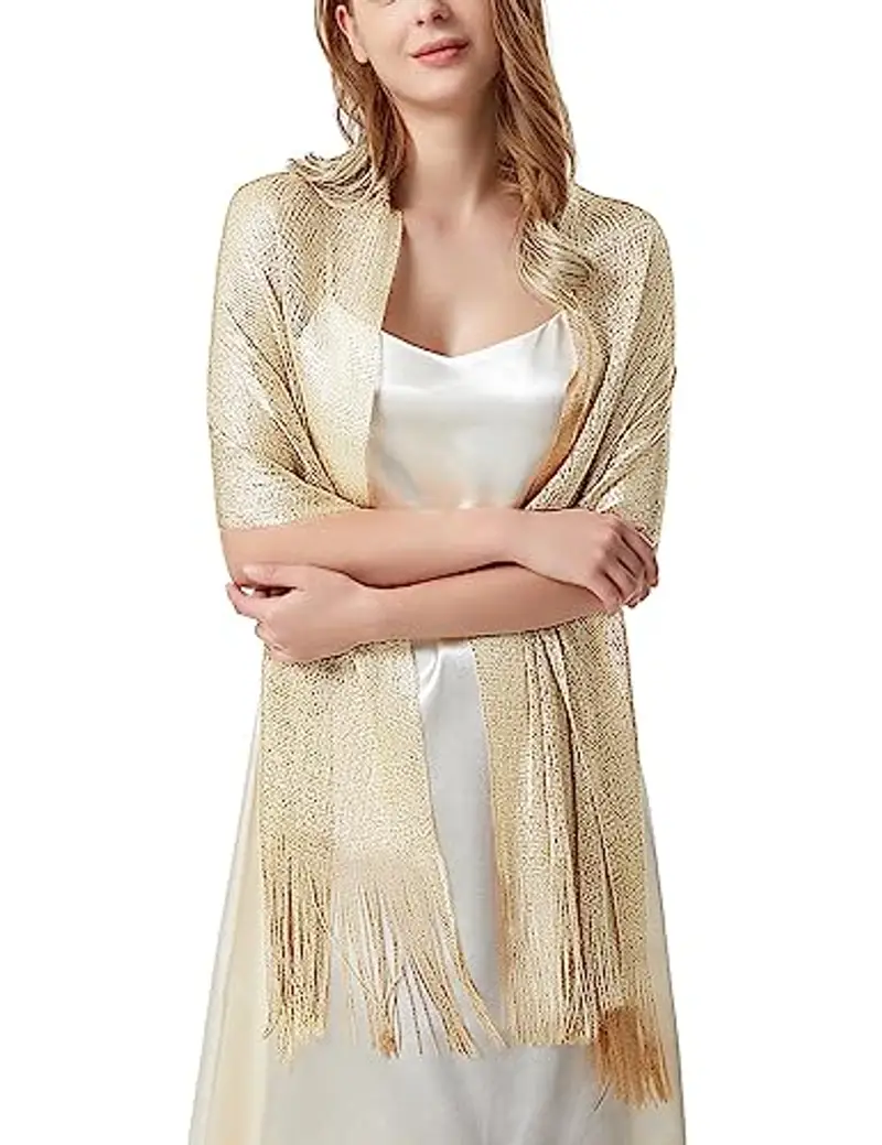 heekpek Scialle Donna Elegante Cerimonia con Frange Leggero Lungo Elegante Sciarpa per Festa Matrimoni Cerimonia Sposa Adatto a Tutte le Stagioni, Bianco miniatura 3